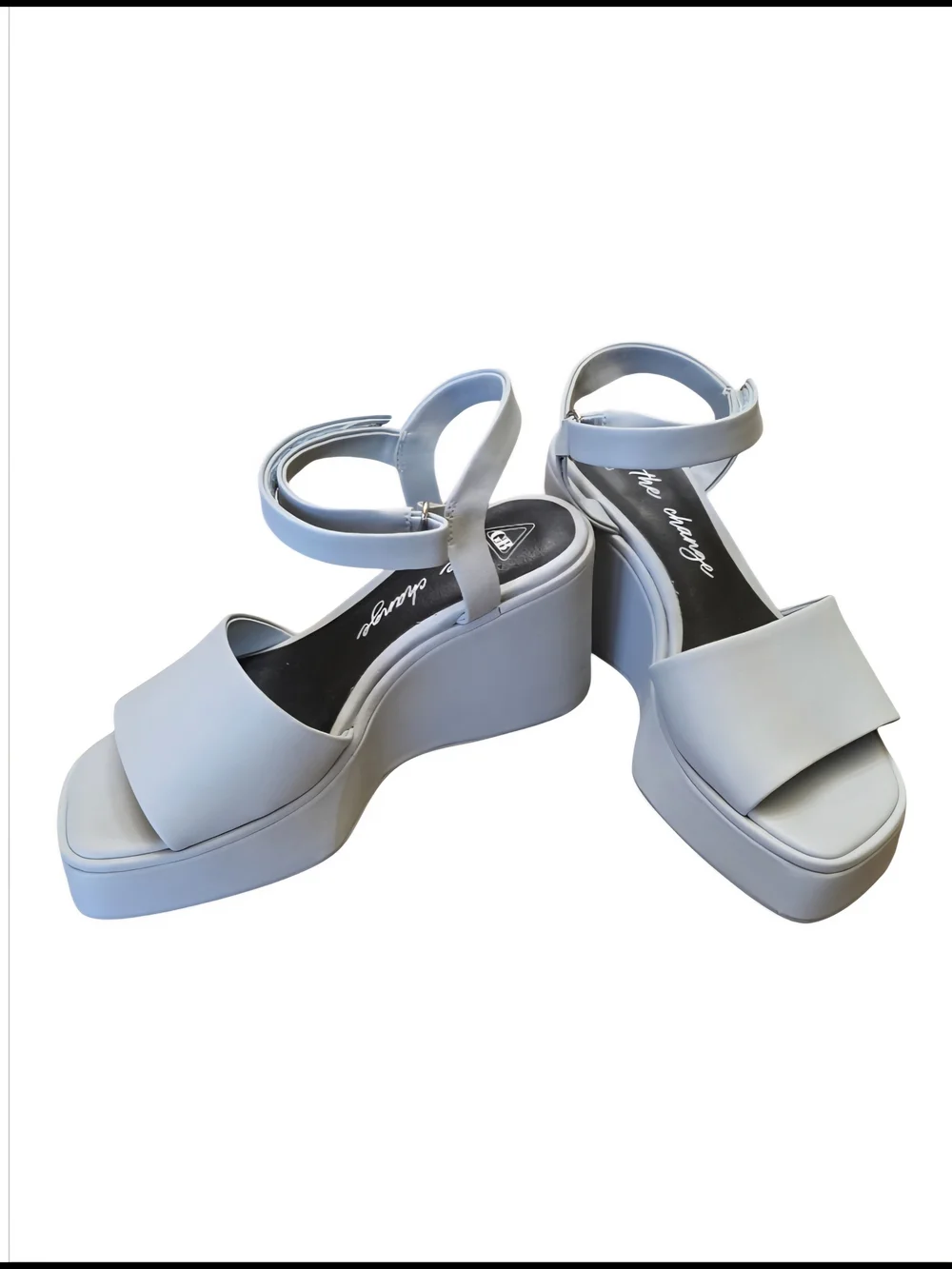 GB The Change Streamline Wrapped Leather Blue/Gray Platform Wedges Sz 8.5